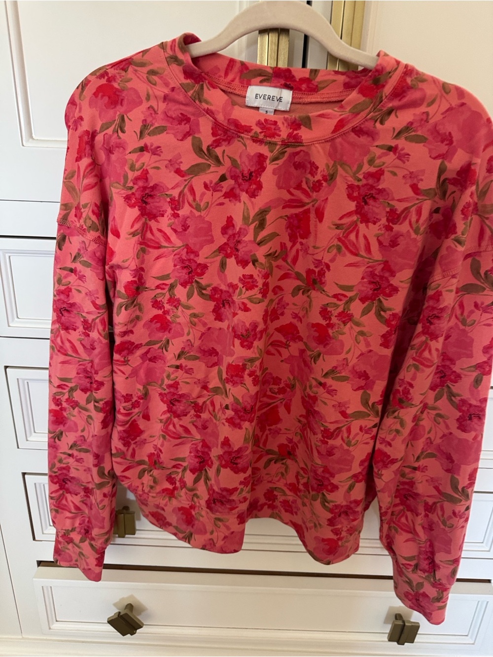 Evereve Coral Pink Floral Pullover Sweatshirt Modal Small